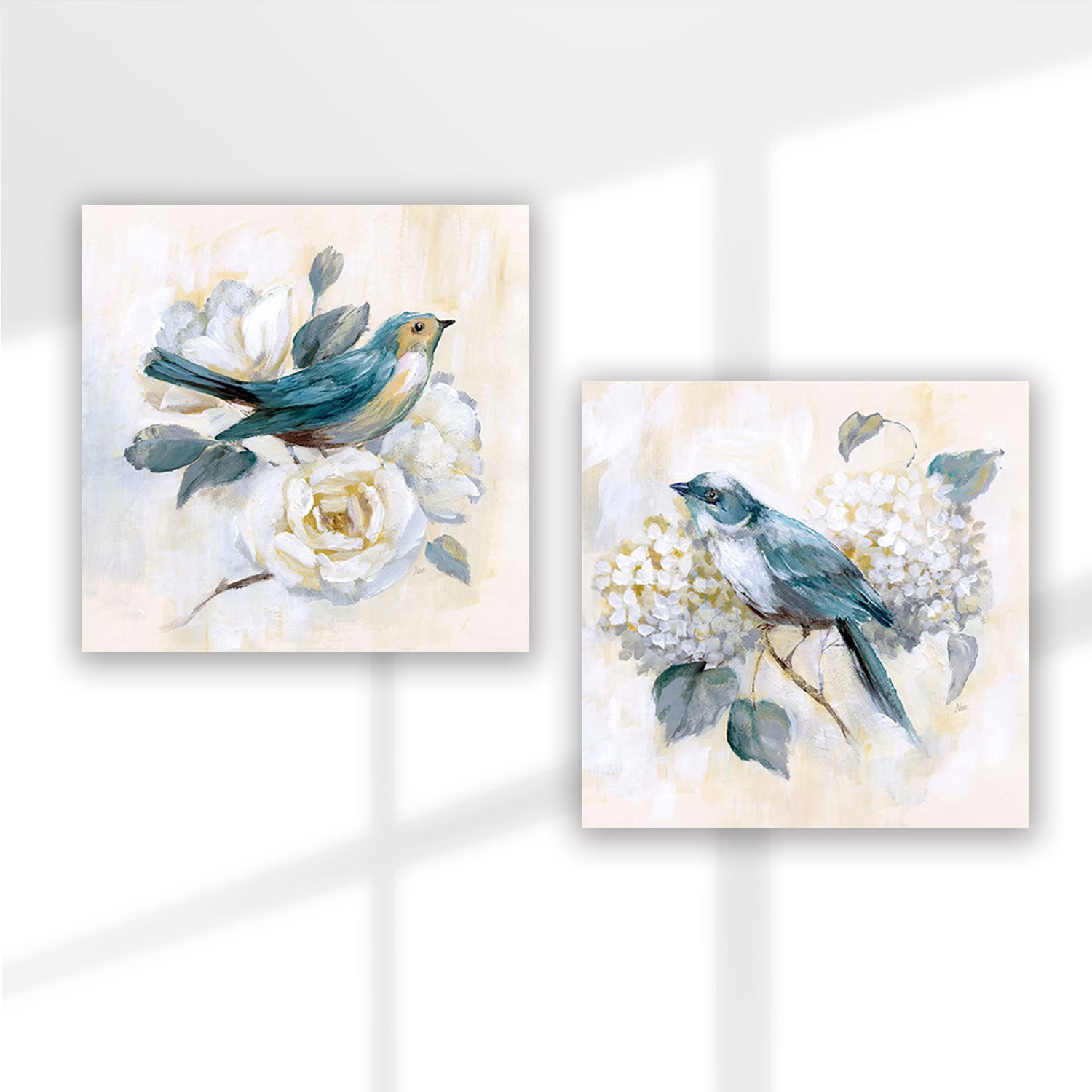 Set of 2 Wall Art 60x60 CM Framed Posters - Bird and Flower Poster