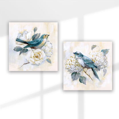 Set of 2 Wall Art 60x60 CM Framed Posters - Bird and Flower Poster