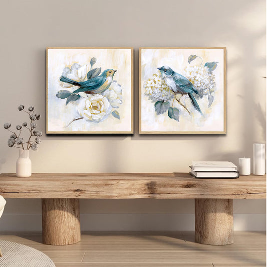 Set of 2 Wall Art 60x60 CM Framed Posters - Bird and Flower Poster