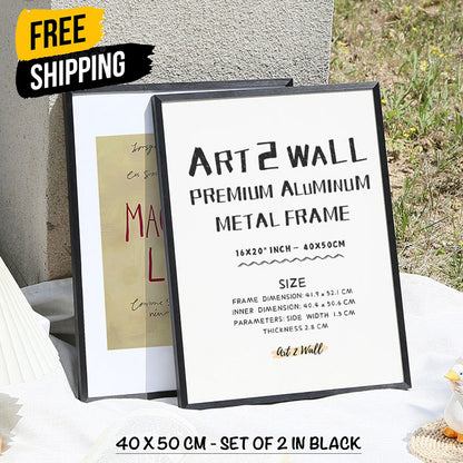 SET OF 2 - 40x50CM Frame Black Premium Aluminum Metal Photo Frame 16x20"inch