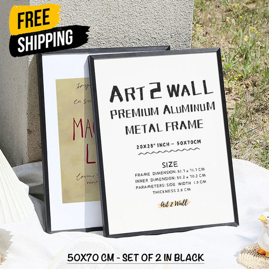 SET OF 2 - 50x70CM Frame Black Premium Aluminum Metal Photo Frame 20x28" inch