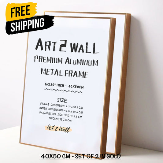 SET OF 2 - 40x50CM Gold Premium Aluminum Metal Photo Frame 16x20" inch